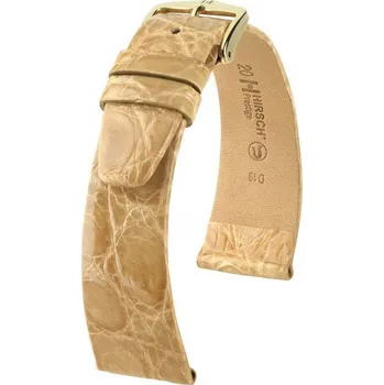 Módní doplněk Kožený řemínek Hirsch Prestige M 02308190-1, béžový, krokodýlí kůže, délka M, Quick Release - 14 mm (spona 12mm)