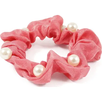 Látková gumička s perličkou Barva: lososová