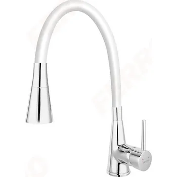 Vodovodní baterie Ferro Zumba II - Dřezová/Vysoká stojánková baterie s elastickým ramenem, Bílá/Chrom, BZA42W