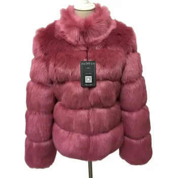 Dámský kabát Kožich zimní bunda s rolákem - Růžová S Barva: Tmavě Růžová, Velikost: S