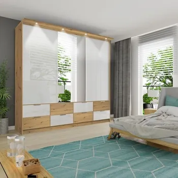 Arkos Šatní skříň Malaga dub artisan/bílá lesk, v243 x š250 x h62cm, lamino