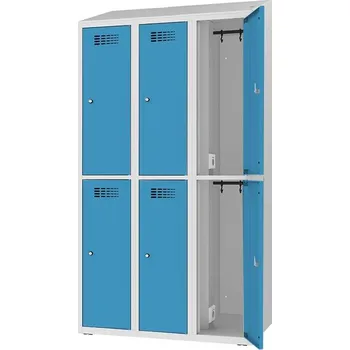 Skříň na dobíjení elektrického nářadí a elektroniky, 6 schránek, v x š x h: 1800x1200x500 mm, dveře modré RAL5012