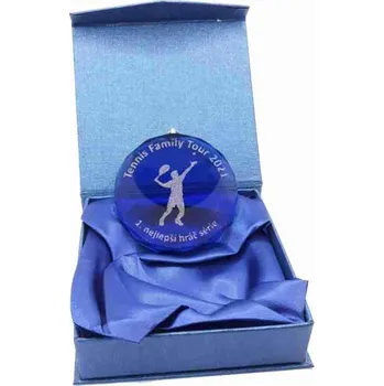Skleněná medaile modrá v dárkové krabičce 67315