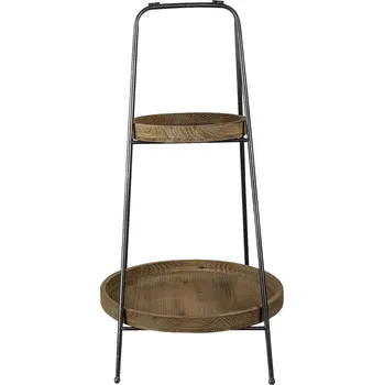 2patrový kovový etažér s dřevěnými podnosy Suzane – Ø46*74 cm