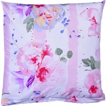 Povlak na dekorativní polštářek Bellatex Povlak na polštář bavlněný růžový květ s pruhem 40x40 cm