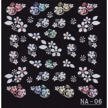 NehtyShop 3D bílé květy s průhledným kamínkem