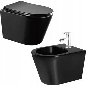Klozet Mexen Rico závěsné wc Rimless a závěsný bidet, černá matná - 35724885 + 30721085