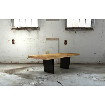 Jídelní stůl HAHNHOLZ Jídelní stůl z masivního dubového dřeva v kombinaci s netradičním ocelovým rámem Objednat v délce: 140 cm, šířka: 80 cm, výška: 80 cm