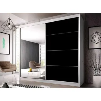 Šatní skříň MURPHY 31 šatní skříň 200, bílá/černý pololesk/zrcadlo