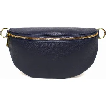 Kabelka Dámská tmavěmodrá kožená ledvinka Vera Pelle no. 15 - zlaté aplikace