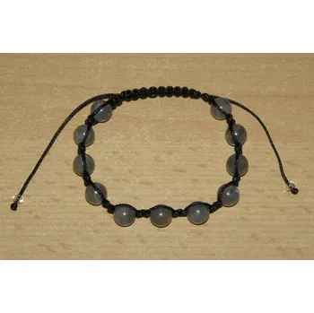 Drahý kámen Drhaný Shamballa náramek - labradorit - černá šňůrka - dn20