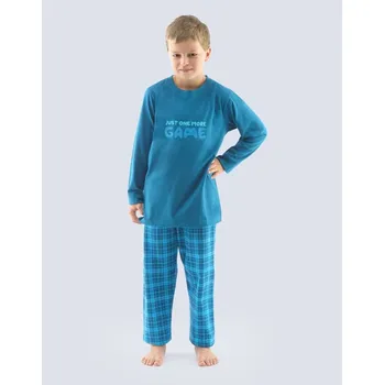 Chlapecké pyžamo GINA dětské pyžamo dlouhé chlapecké, šité, s potiskem Pyžama 2021 69001P petrolejová dunaj 140/146