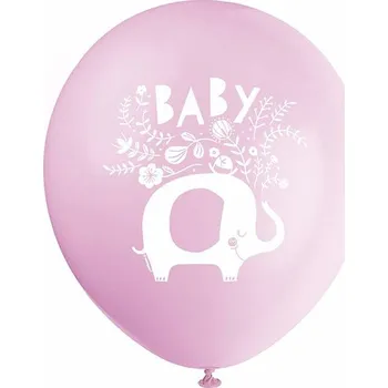 Balónek Unique - 8 latexových balónků baby shower růžový slon (32 cm) - Pink -