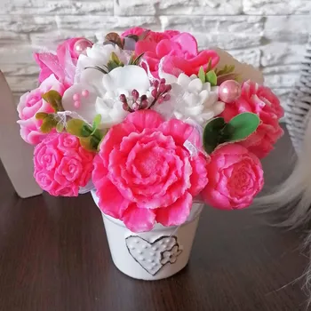 umělá květina Mýdlová kytice K - Růžová, bílá