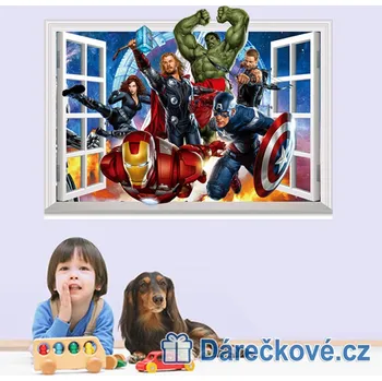 Samolepící dekorace Avengers v okně, samolepka na zeď, vel. 70x50 cm