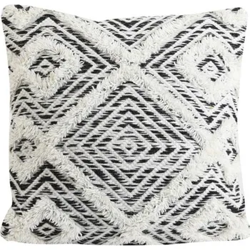 Dekorativní polštářek Bílo-černý polštář Udim s ornamenty a třásněmi - 45*45 cm