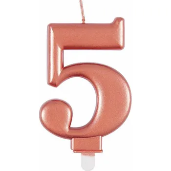 Dortová svíčka Unique - Růžovozlatá narozeninová svíčka s číslem 5 -