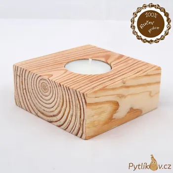 Dřevěná hračka Svícen dřevěný přírodní - hladký, hranatý (Dřevěný ručně vyráběný svícen na čajovou svíčku bez povrchové úpravy.)