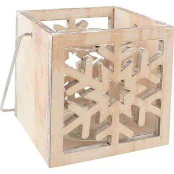 Svícen Svícen dřevěný s vyřezanou vločkou 10 cm