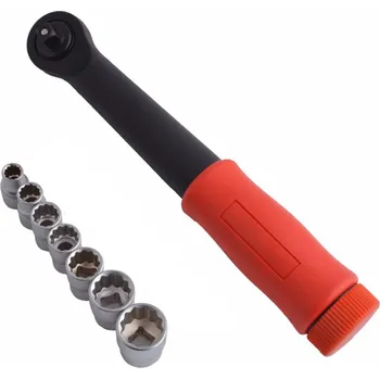 Klíč Ráčna klíč 12-5 - rohový ráčnový klíč 260mm s rychloupínáním včetně 5 ks hlavic 10-19mm