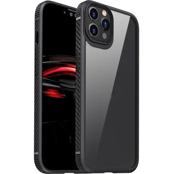 Pouzdro na mobilní telefon Nárazuvzdorný transparentní kryt s karbonovou texturou pro iPhone 12 Pro Max - černý