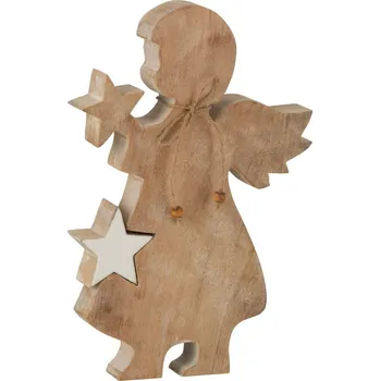 Vánoční dekorace J-Line by Jolipa Dřevěný anděl s vyndavací hvězdou - 18*4*29cm bílá