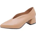 Kožené lodičky na hranatém podpatku - 35 Barva: Béžová, Velikost: 35