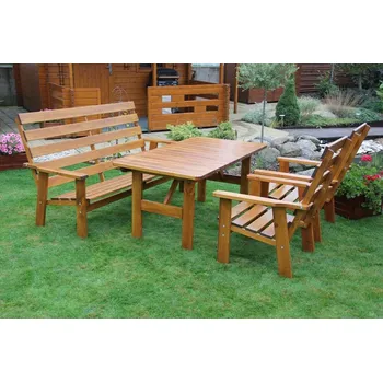 Zahradní sestava Zahradní nábytek z masivu TIBOR (Zahradní stůl, 2 křesla, lavice)