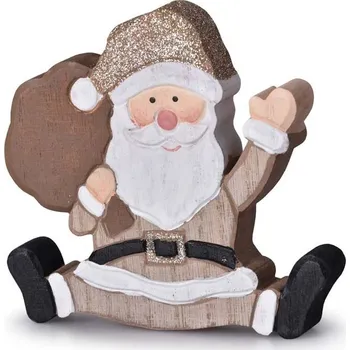 Dekorace dřevo 115x110mm Santa, přírodní s glitrem, bílá, hnědá 115 gram