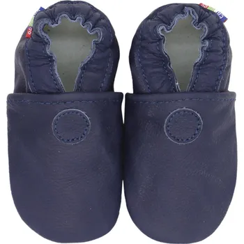 Capáčky CAROZOO Kožené capáčky s koženou podrážkou jednobarevné modré 6-12 měsíců Modrá 19,5