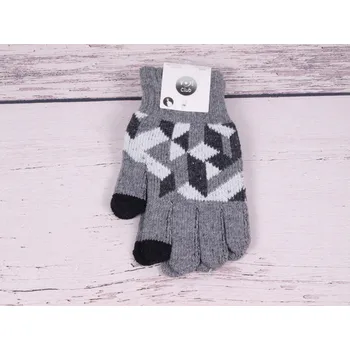 Rukavice Rukavice prstové YO R110 TEPLÉ šedé se vzorem vhodné pro dotykové displeje - mobily tablety velikost rukavic: 20 cm