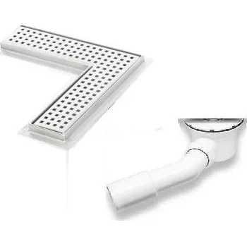 Odvodňovací žlab Sprchový odtokový žlab rohový L s přírubou (plastový sifon) (Nerezové moderní řešení odtokového kanálku s ramenem.)
