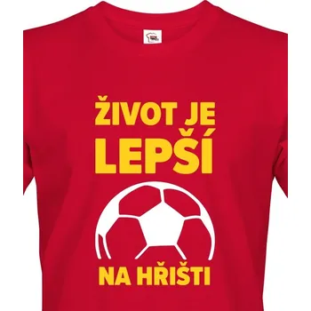 Pánské tričko Pánské tričko - Fotbal Život je lepší na hřišti, Barva Červená, Velikost M, Canvas Pánské tričko s krátkým rukávem Bezvatriko.cz 1568
