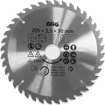 Pilový kotouč Pilový kotouč 205x2,5x30mm/40 zubů - střídavě šikmé MAGG 9320540