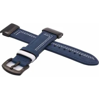 Ostatní příslušenství k chytrým hodinkám eses Kožený řemínek pro Garmin - Modrý s bílým prošíváním, QuickFit 22 mm