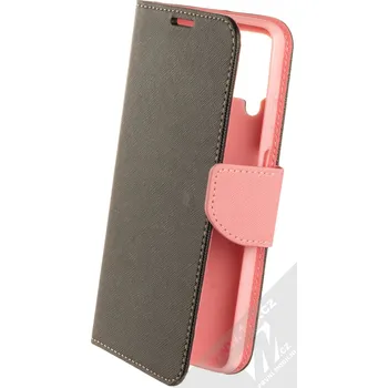 Pouzdro na mobilní telefon 1Mcz Fancy Book flipové pouzdro pro Samsung Galaxy A22, Galaxy M22, Galaxy M32 černá růžová (black pink)