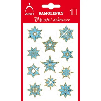 Vánoční dekorace ARCH Vánoční samolepky hvězdičky modré - se zlatými glitry