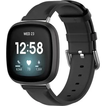 Ostatní příslušenství k chytrým hodinkám eses Kožený řemínek pro Fitbit Versa 3 a 4, Sense 1 a 2 - Černý
