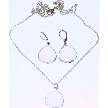 Souprava šperků Set náhrdelník a náušnice světle růžový slza Stříbrný řetízek