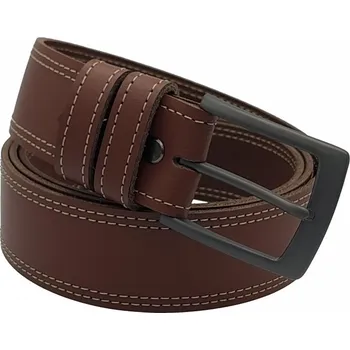 Opasek opaskujse Kožený opasek premium, hnědá kůže, prošití béžové, spona broušená hranatá, kovová Délka opasku: 65 cm