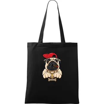 Mopsík hip hop - Taška bavlněná - 42 x 38 cm ( Černá )