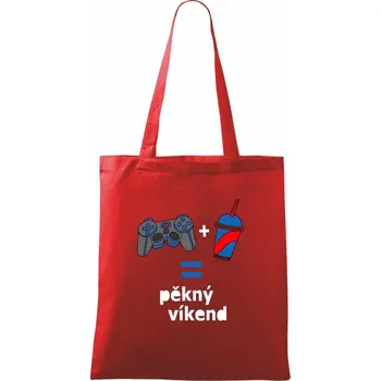 Nákupní taška Pěkný víkend - Taška bavlněná - 42 x 38 cm ( Červená )