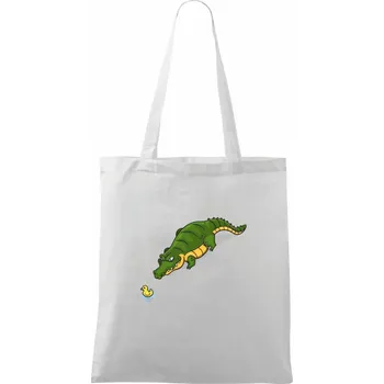 Nákupní taška Krokodýl zelený s kačenkou - Taška bavlněná - 42 x 38 cm ( Bílá )
