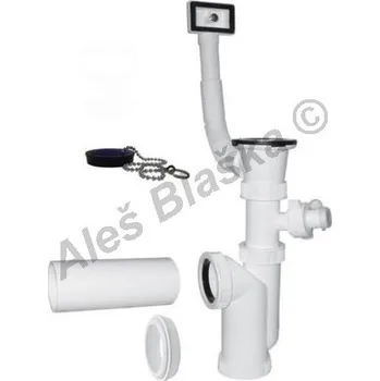 Sifon PlastBrno - ČR | ED11450 Sifon dřezový s přepadem, nerez miska,vývod pračka - odpad ke dřezu - DN50 ED11450