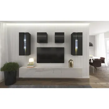 Obývací stěna Ral Obývací stěna SEATTLE 9, 273 cm - Černo/bílý lesk