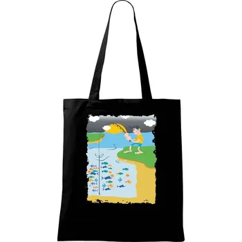 Nákupní taška Rybář který má smůlu barevný - Taška bavlněná - 42 x 38 cm ( Černá )