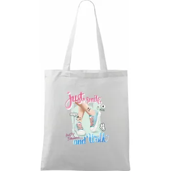 Just Smile and Walk - Taška bavlněná - 42 x 38 cm ( Bílá )