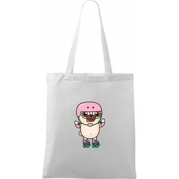 Mops a kolečkové brusle - Taška bavlněná - 42 x 38 cm ( Bílá )