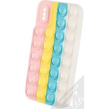 Pouzdro na mobilní telefon 1Mcz Pop It Srdíčka antistresový ochranný kryt pro Apple iPhone X, iPhone XS růžová žlutá modrá bílá (pink yellow blue white)