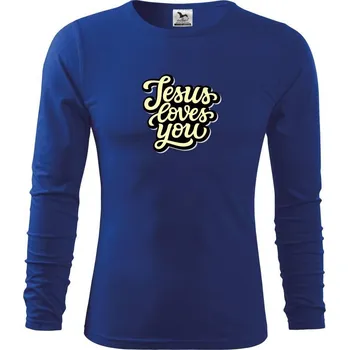 Chlapecké tričko Jesus loves you - psací písmo - Triko dětské Long Sleeve - 122 cm/6 let ( Královská modrá )